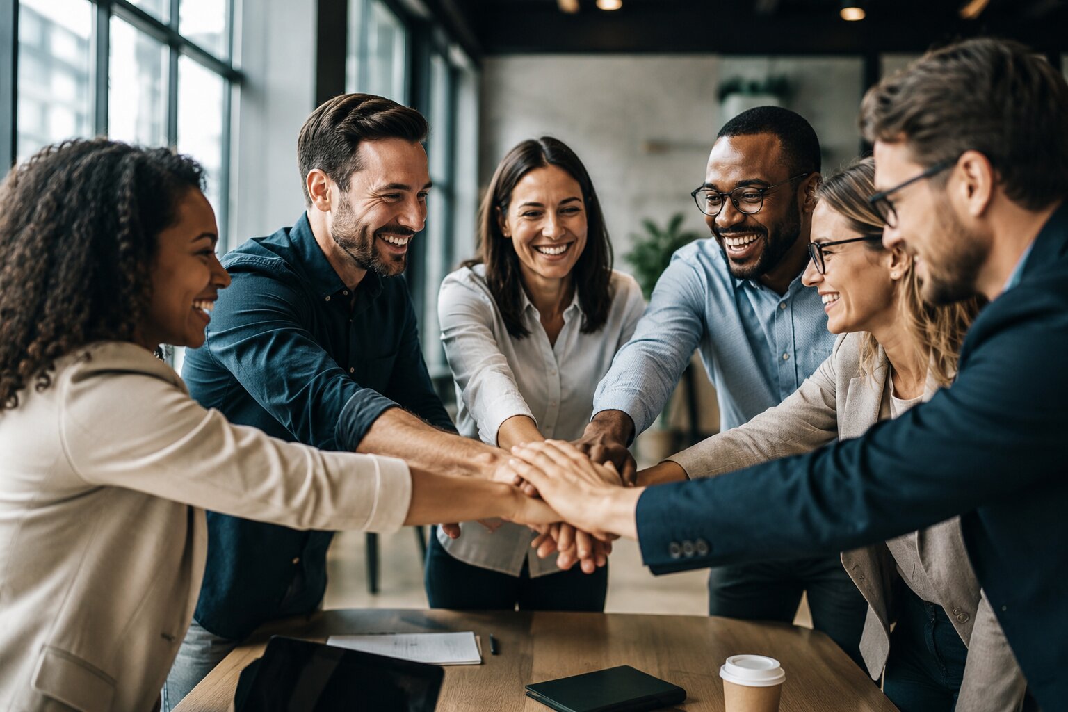 A team collaborating around a table